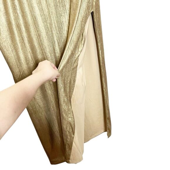 Revolve X Remi Jacqui Maxi Skirt in Metallic Gold Side Slit Women’s Plus Size 2X - Picture 5 of 8